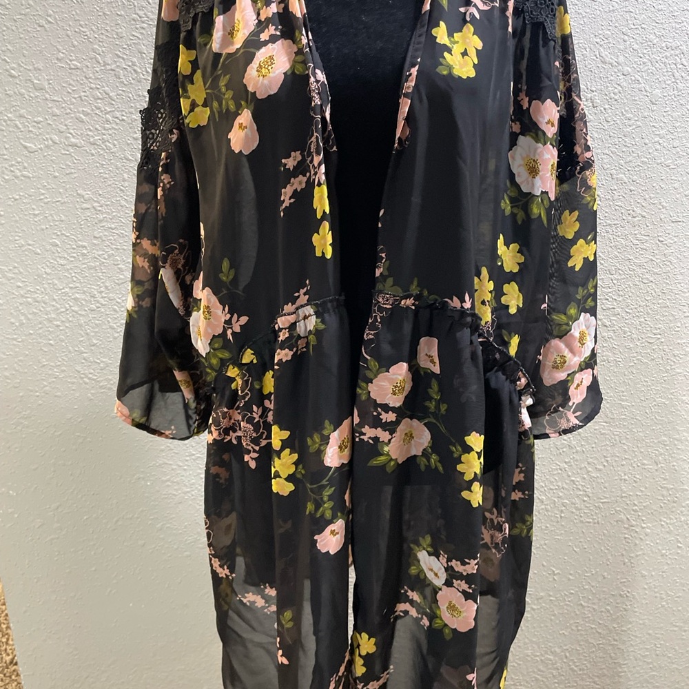 Cato Black Floral Sheer Tunic